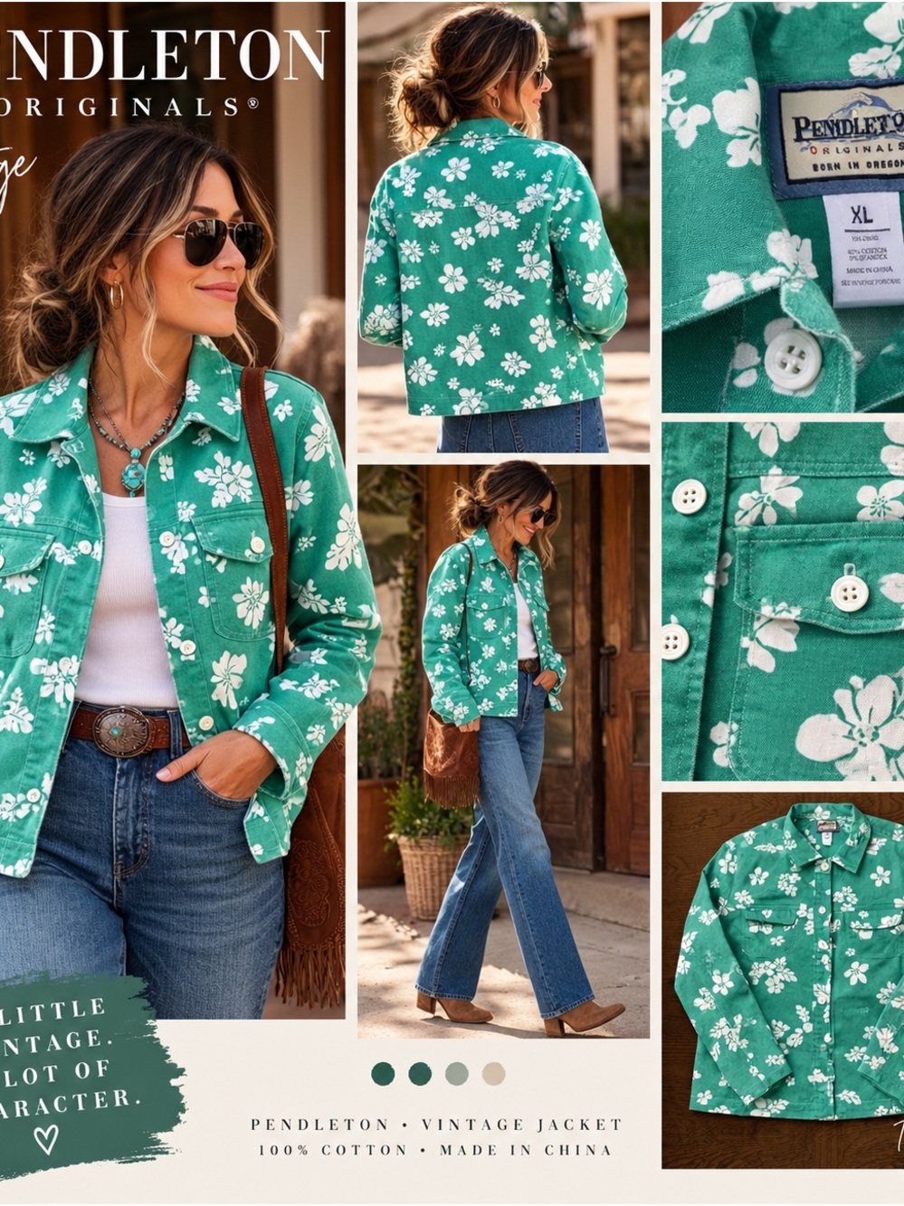 Pendleton Women's Green Floral Vintage Jacket #1192